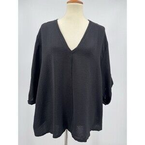 Zara Black V-Neck Kimono Sleeve Capsule Blouse XL Oversized Layering Lagenlook